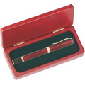 R Grip III Brass barrel roller pen in executive wood gift box - red roller pen
